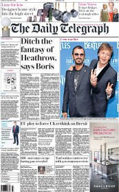 The Daily Telegraph (UK) Newspaper Front Page for 17 September 2016