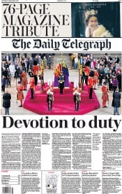 The Daily Telegraph front page for 17 September 2022