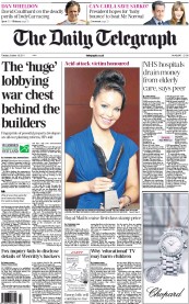 The Daily Telegraph Newspaper Front Page (UK) for 18 October 2011