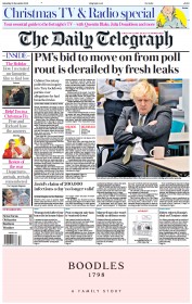 The Daily Telegraph (UK) Newspaper Front Page for 18 December 2021