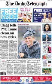 The Daily Telegraph (UK) Newspaper Front Page for 18 January 2014