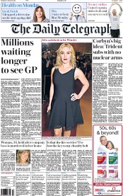 The Daily Telegraph (UK) Newspaper Front Page for 18 January 2016