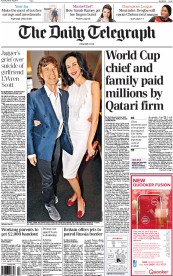 The Daily Telegraph Newspaper Front Page (UK) for 18 March 2014