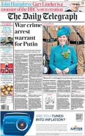 The Daily Telegraph front page for 18 March 2023