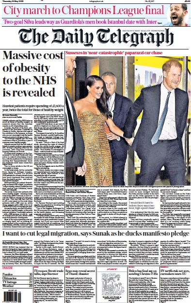 The Daily Telegraph Newspaper Front Page (UK) for 18 May 2023