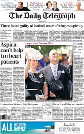 The Daily Telegraph Newspaper Front Page (UK) for 18 June 2014