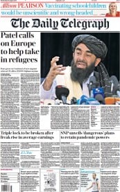 The Daily Telegraph (UK) Newspaper Front Page for 18 August 2021