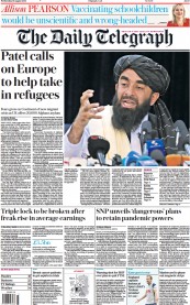 The Daily Telegraph (UK) Newspaper Front Page for 18 August 2021