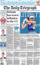 The Daily Telegraph front page for 18 August 2022