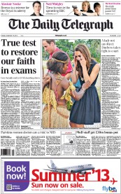 The Daily Telegraph (UK) Newspaper Front Page for 18 September 2012