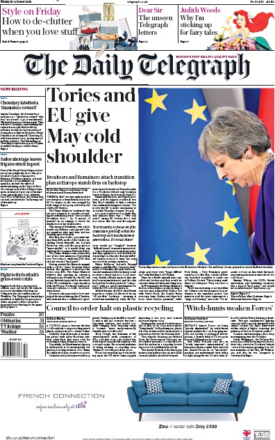 The Daily Telegraph Newspaper Front Page (UK) for 19 October 2018