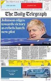 The Daily Telegraph (UK) Newspaper Front Page for 19 October 2019