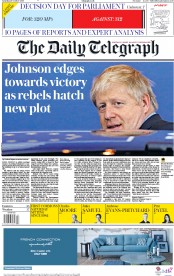 The Daily Telegraph (UK) Newspaper Front Page for 19 October 2019