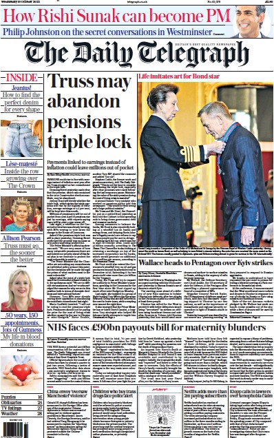 The Daily Telegraph Newspaper Front Page (UK) for 19 October 2022