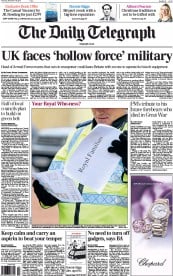 The Daily Telegraph Newspaper Front Page (UK) for 19 December 2013