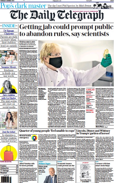 The Daily Telegraph Newspaper Front Page (UK) for 19 January 2021