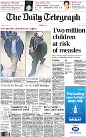 The Daily Telegraph (UK) Newspaper Front Page for 19 April 2013