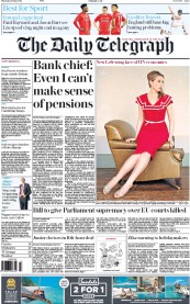 The Daily Telegraph (UK) Newspaper Front Page for 19 May 2016