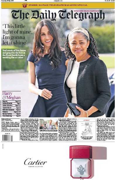The Daily Telegraph Newspaper Front Page (UK) for 19 May 2018