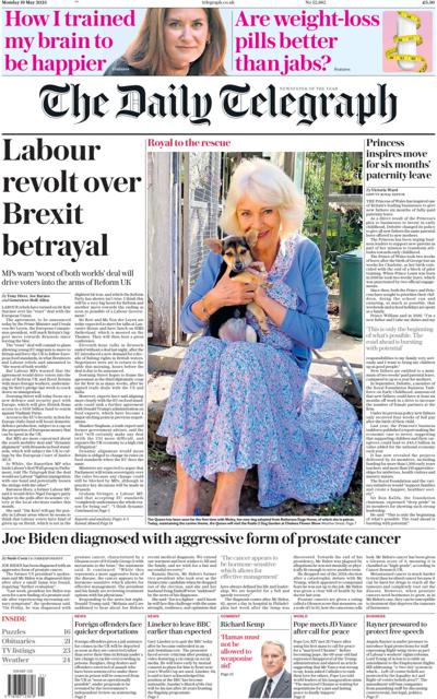 The Daily Telegraph Newspaper Front Page (UK) for 19 May 2025