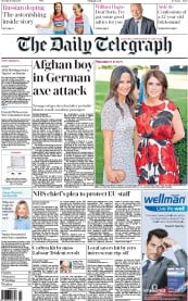 The Daily Telegraph (UK) Newspaper Front Page for 19 July 2016