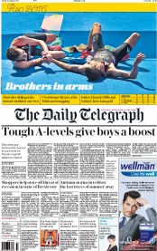 The Daily Telegraph (UK) Newspaper Front Page for 19 August 2016