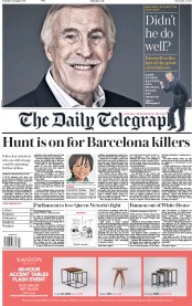 The Daily Telegraph (UK) Newspaper Front Page for 19 August 2017