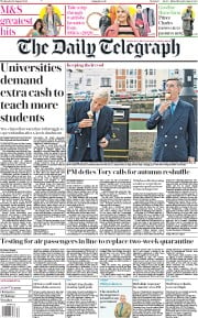 The Daily Telegraph (UK) Newspaper Front Page for 19 August 2020