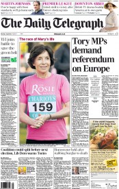 The Daily Telegraph Newspaper Front Page (UK) for 19 September 2011