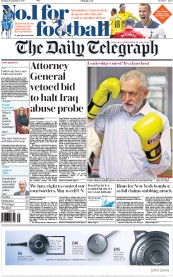 The Daily Telegraph (UK) Newspaper Front Page for 19 September 2016