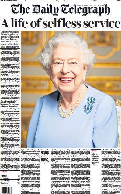 The Daily Telegraph Newspaper Front Page (UK) for 19 September 2022
