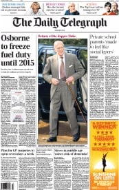 The Daily Telegraph (UK) Newspaper Front Page for 1 October 2013