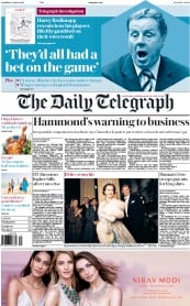 The Daily Telegraph (UK) Newspaper Front Page for 1 October 2016