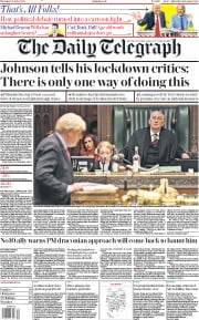 The Daily Telegraph (UK) Newspaper Front Page for 1 October 2020
