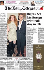 The Daily Telegraph Newspaper Front Page (UK) for 1 November 2013