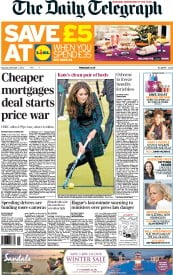 The Daily Telegraph (UK) Newspaper Front Page for 1 December 2012