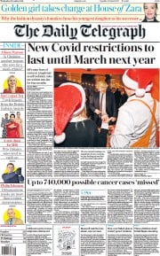 The Daily Telegraph (UK) Newspaper Front Page for 1 December 2021