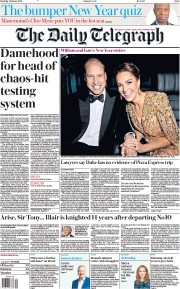 The Daily Telegraph (UK) Newspaper Front Page for 1 January 2022