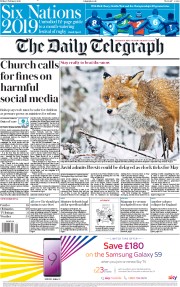 The Daily Telegraph (UK) Newspaper Front Page for 1 February 2019