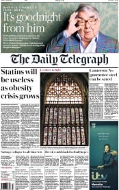 The Daily Telegraph (UK) Newspaper Front Page for 1 April 2016