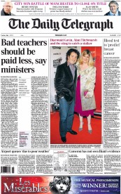 The Daily Telegraph Newspaper Front Page (UK) for 1 May 2012