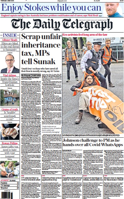 The Daily Telegraph Newspaper Front Page (UK) for 1 June 2023