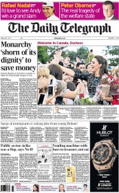 The Daily Telegraph Newspaper Front Page (UK) for 1 July 2011