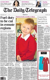 The Daily Telegraph Newspaper Front Page (UK) for 1 August 2013