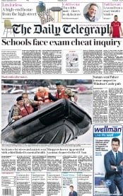The Daily Telegraph (UK) Newspaper Front Page for 1 September 2017