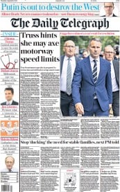 The Daily Telegraph (UK) Newspaper Front Page for 1 September 2022