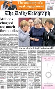 The Daily Telegraph (UK) Newspaper Front Page for 20 October 2017