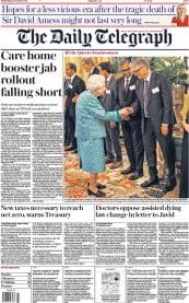 The Daily Telegraph (UK) Newspaper Front Page for 20 October 2021