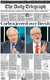 The Daily Telegraph (UK) Newspaper Front Page for 20 November 2019
