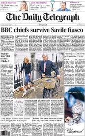 The Daily Telegraph Newspaper Front Page (UK) for 20 December 2012